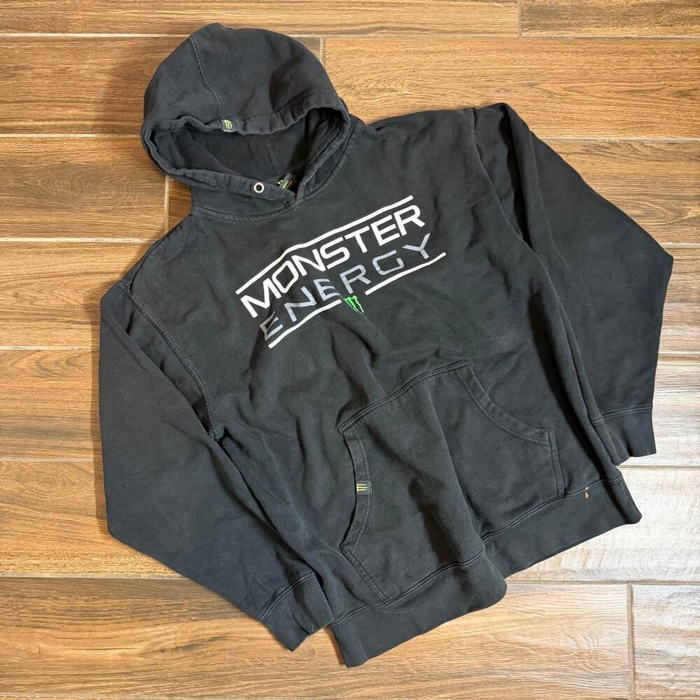 Early 2000's Monster Energy Black Pullover Hoodie Y2K Motocross Racing Logo